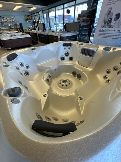 2024 Jacuzzi J-485 Hot Tub Silver Pearl with Smoked Eboney IR Therapy, Corner Lights, UV and Ozone