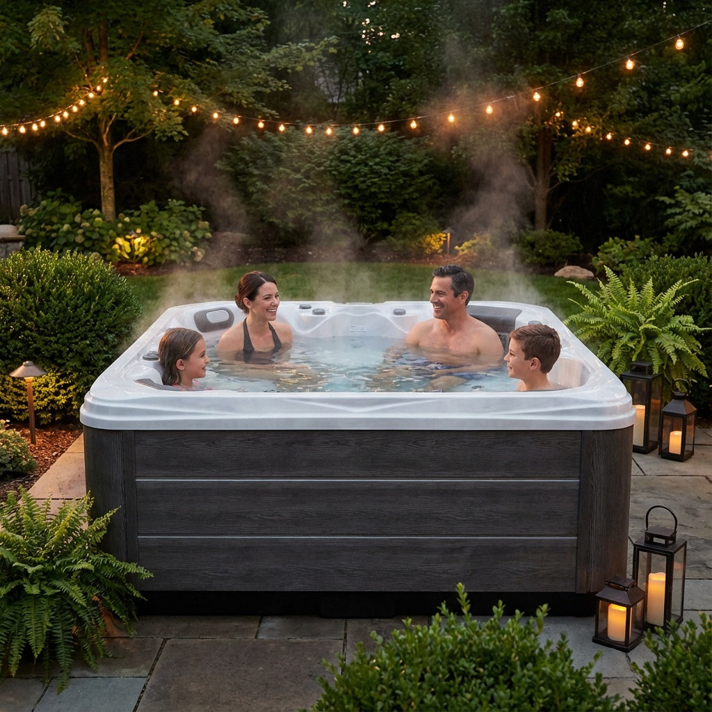 sunsun 6‑Person Hot Tub – 63‑Jet Single‑Lounge Outdoor Spa with LED